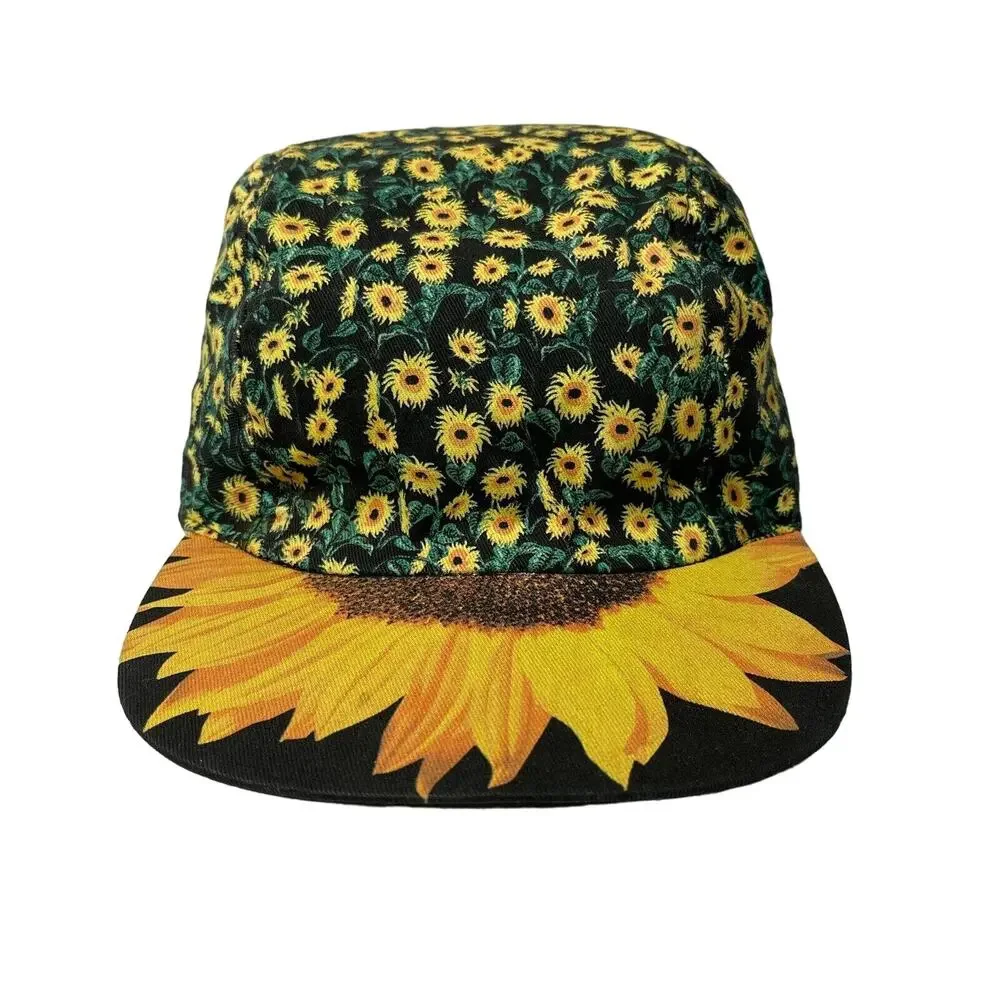 Sunflower Baseball Cap Black Yellow All Over Print Strapback Adjustable Hat